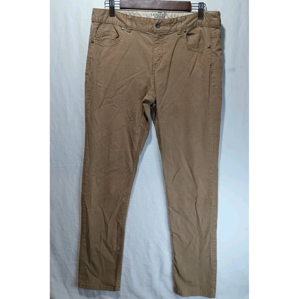 LANDS END Canvas 1963 Beige Corduroy Pants Low Rise Slim Leg Size 32. Inseam 30.